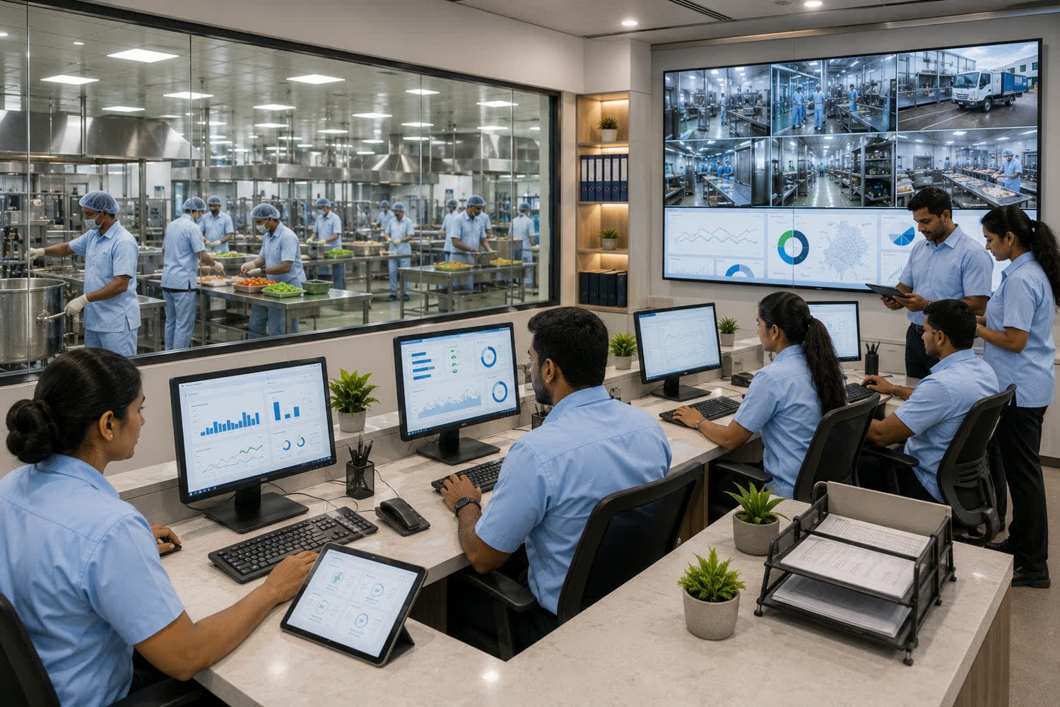 The operations control room monitoring live service across the network