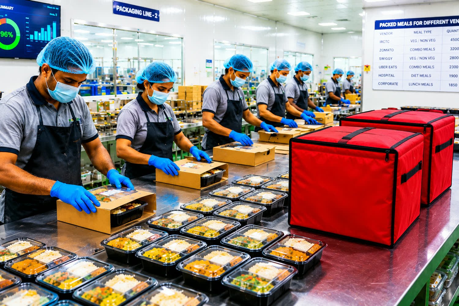 Sealed tray portioning and packing line