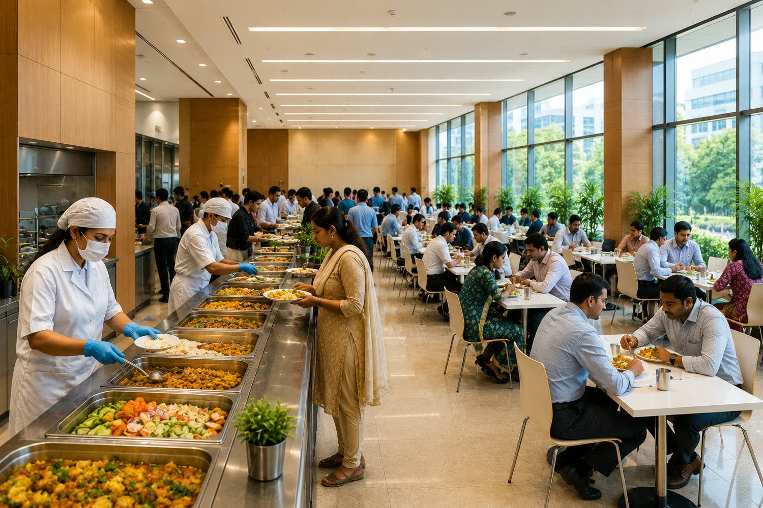 Institutional dining service at shift changeover