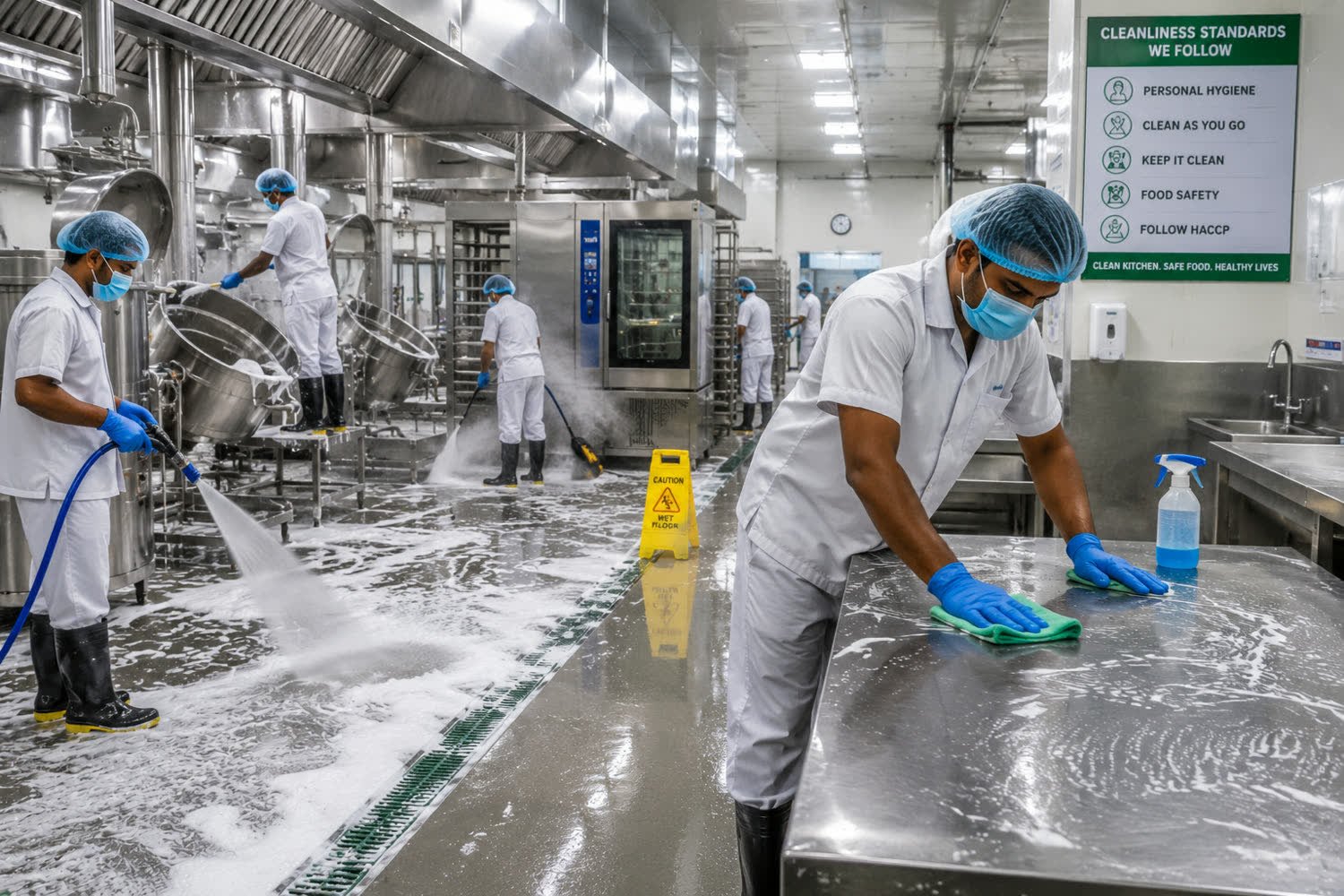 Scheduled sanitation and cleaning of production surfaces