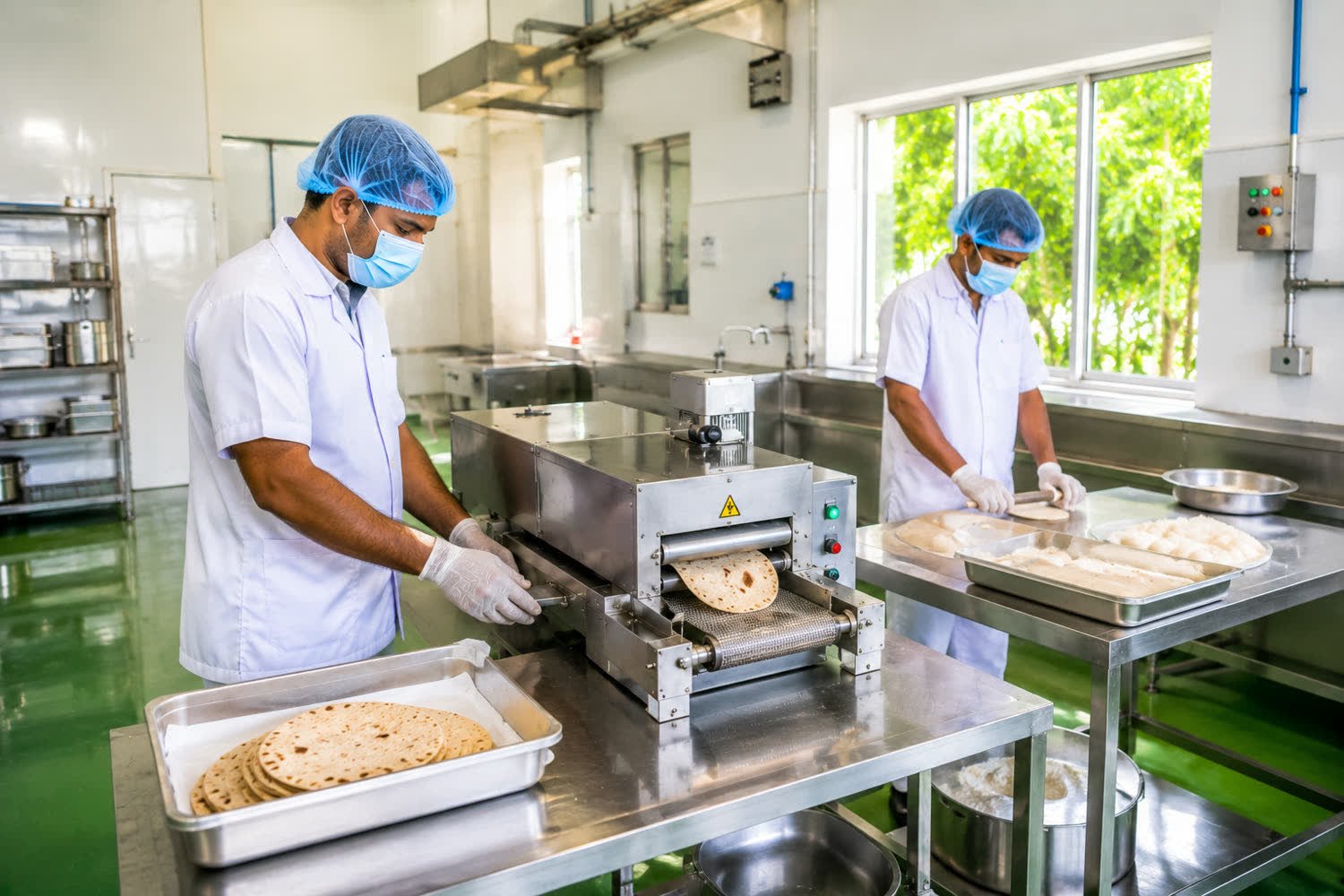 Flatbread production line in a central kitchen
